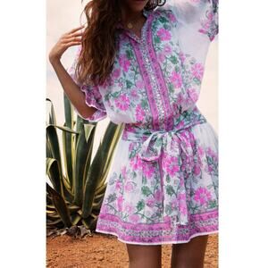 Juliet Dunn Blouson Mini Dress With Pink Floral Rose Print Cotton Tuckernuck